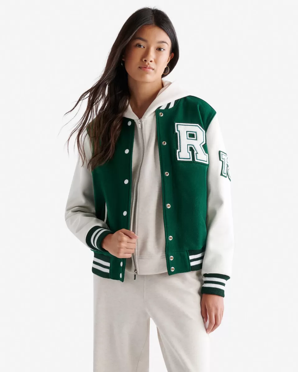 Roots Womens Vintage Varsity Jacket PARK GREEN Clearance