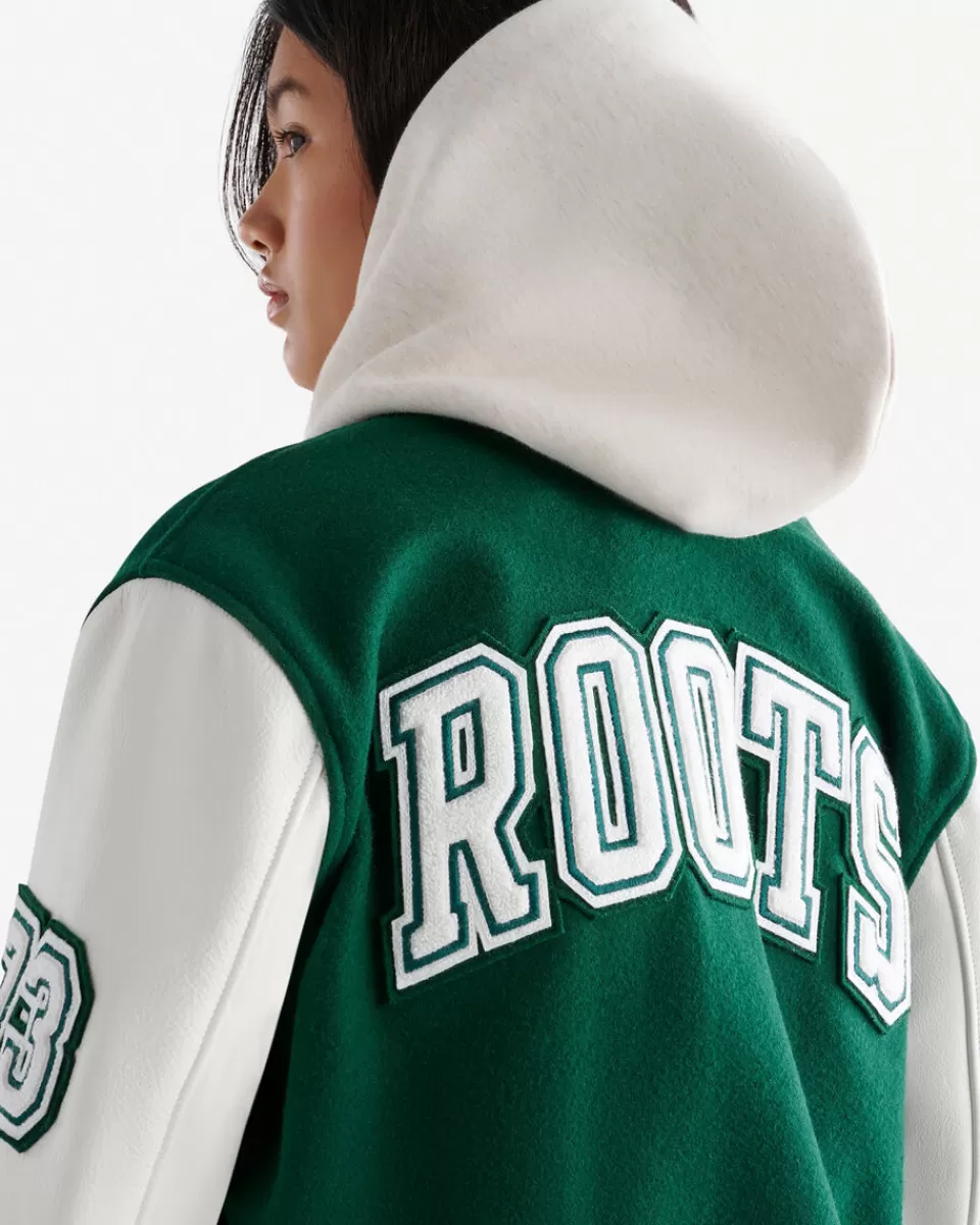 Roots Womens Vintage Varsity Jacket PARK GREEN Clearance